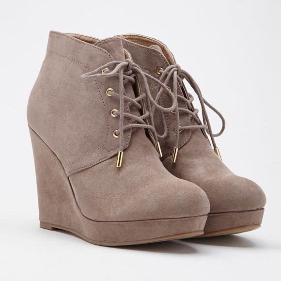 Forever 21 Shoes - Forever 21 Beige Brown Lace up Wedges